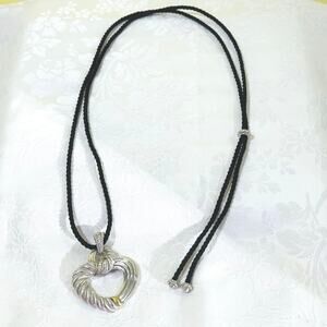Vtg Judith Ripka 925 Silver Heart Pendant Cord Adj Necklace Enhancer Adjustable